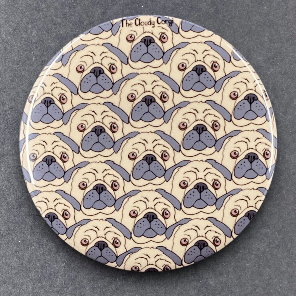 Retro Pug Dog Pinback Button, Magnet, Keychain, Bottle Opener or Mini Ornament